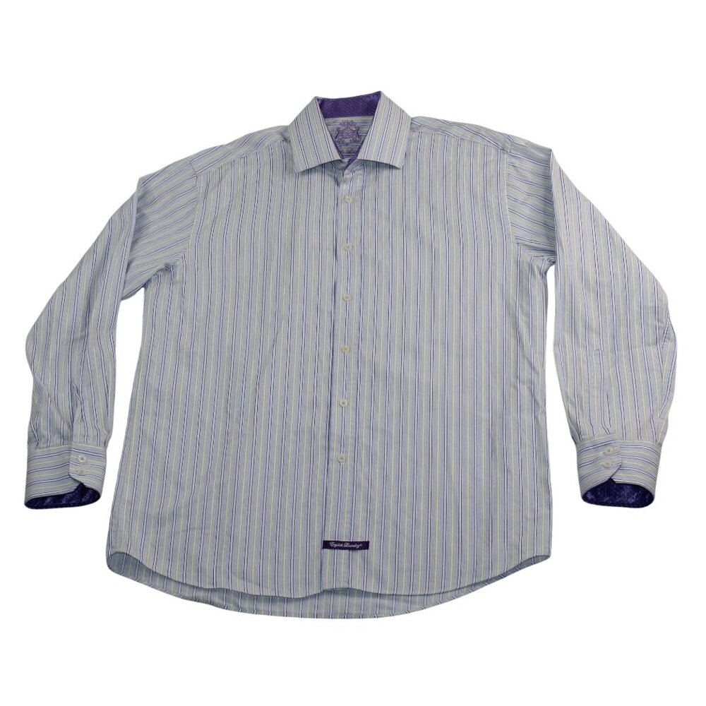 English Laundry Mens 16.5 Dress Shirt Flip Cuff Purple Striped Clubwear Office - Picture 2 of 16